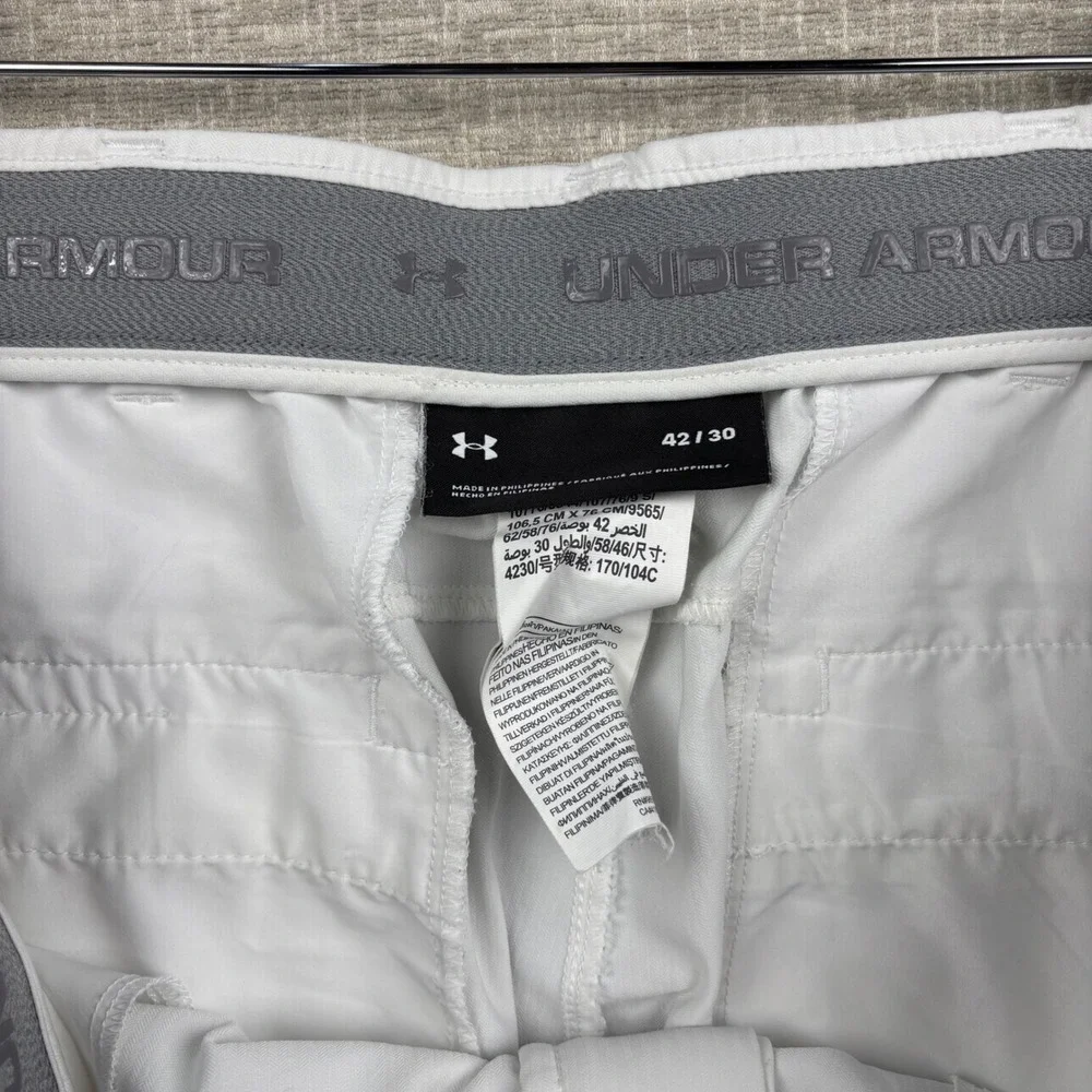 Under Armour Mens White Herringbone Golf Pants 42x30 Performance Trousers